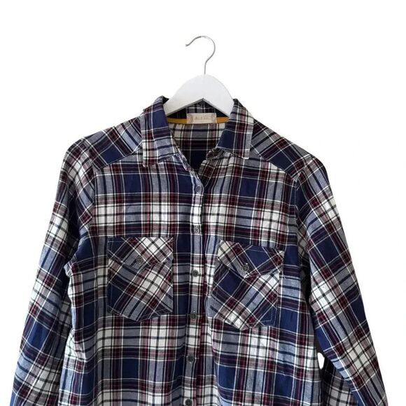 Altar’d State Shirt Button Front Blue Plaid Flannel Mixed Media Lace SZ L #2315 - Picture 2 of 15